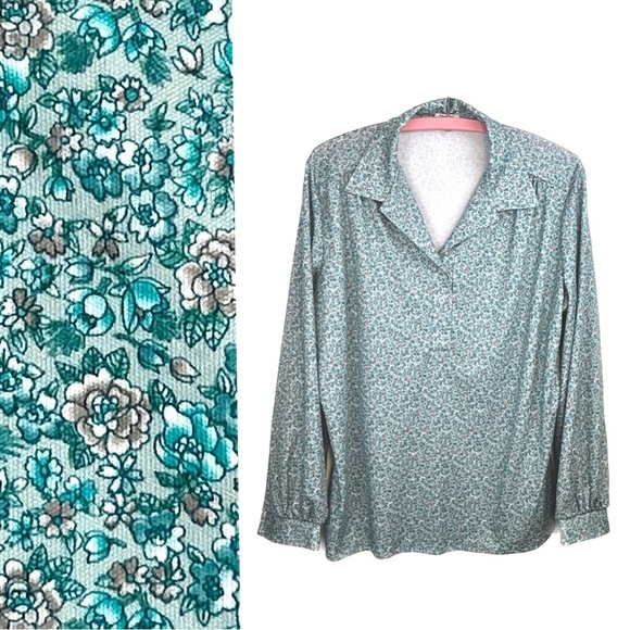 Vintage 🌸 Green Floral Ditsy Pattern Button Down Top - Picture 1 of 4